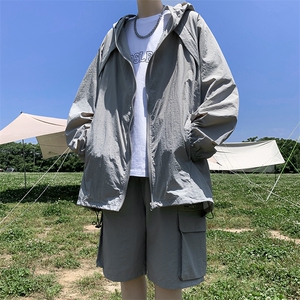 防晒套装男韩版潮流连帽痞子帅气2023夏季新款ins五分裤W4891-P62图片