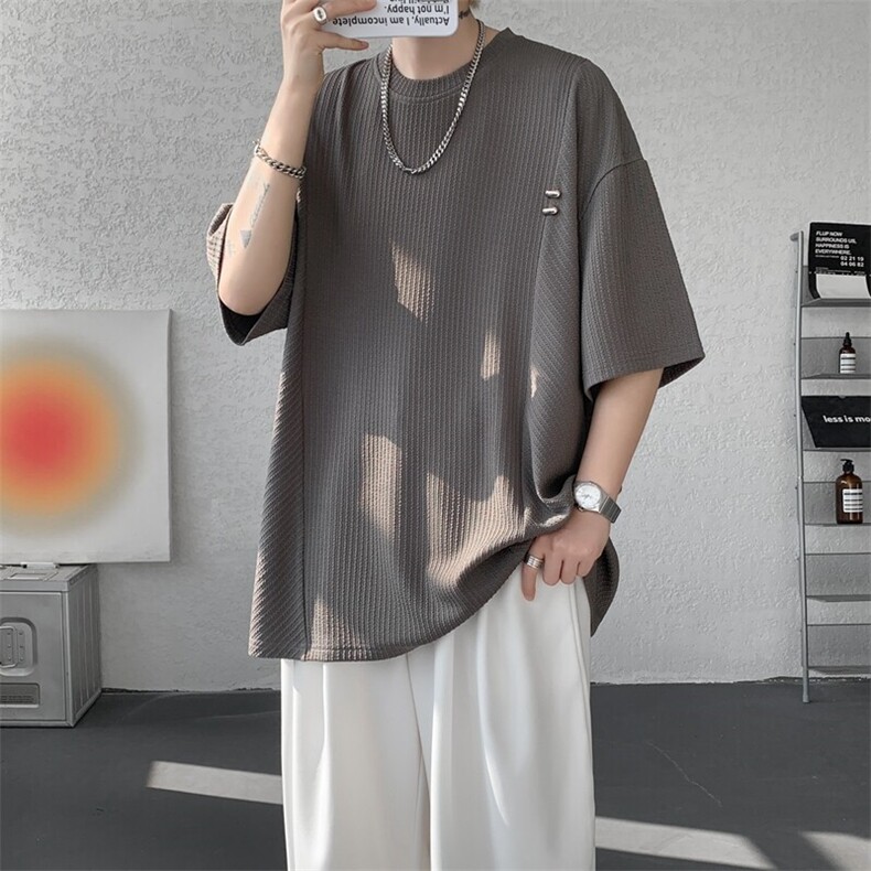 超大码金属标手工设计肌理感短袖T恤8XL-M垂感冰丝半袖DX1220/P38,男装T恤,电商B238