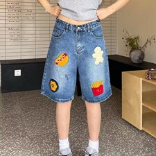 美式汉堡薯条五分裤牛仔裤男女2026春季新款高腰宽松阔腿短裤，男装牛仔裤，星座410-6（原星座1304-1）