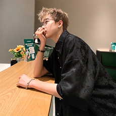 新中式绣花提花短袖衬衫港风休闲T恤P35-控48，男装T恤，星座907