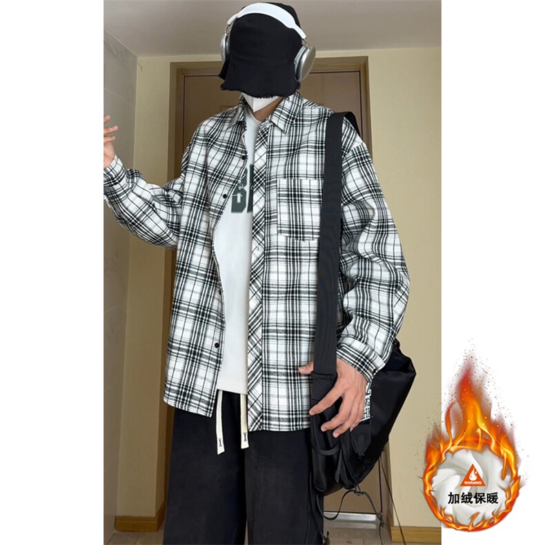 韩版潮流复古格子大码翻领男女长袖衬衫C2196-特P28/CJ9736-特P40,男装衬衫,电商A007