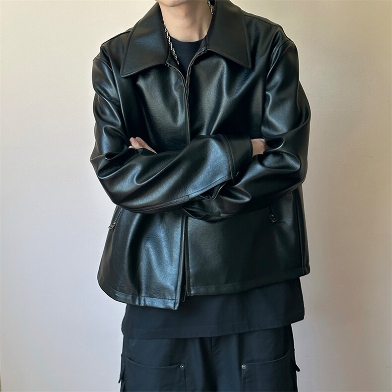 秋季新款短款夹克皮衣潮男设计感上衣外套A351-AP2595-P100,男装皮衣,电商A351