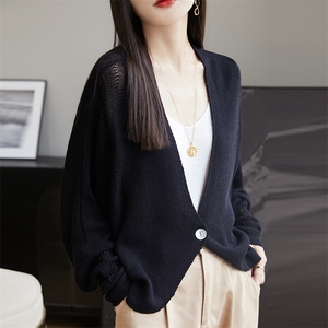 天丝亚麻时尚披肩针织外套女薄款蝙蝠袖针织开衫夏季空调衫防晒衫图片