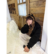 JY642-P91美式覆古豹纹毛领耳朵座山雕连帽棉服男冬季宽松网图，男装棉衣，星座1501-3