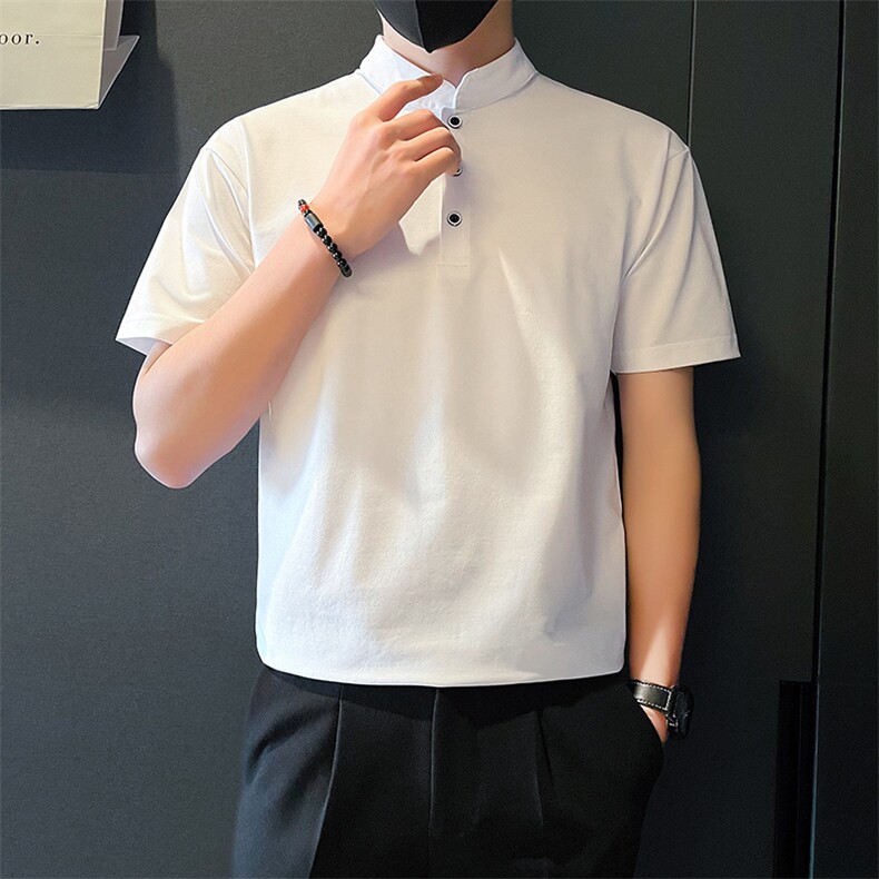 轻熟社会小伙店主风白色polo衫短袖t恤男A210-A318-p58孔78图片