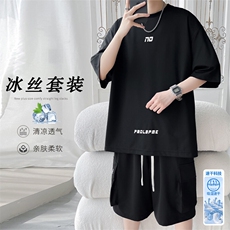 2025夏季新款旋律风车大码冰丝短袖T恤套装M-5XHQ25488-P65，男装T恤，电商A022
