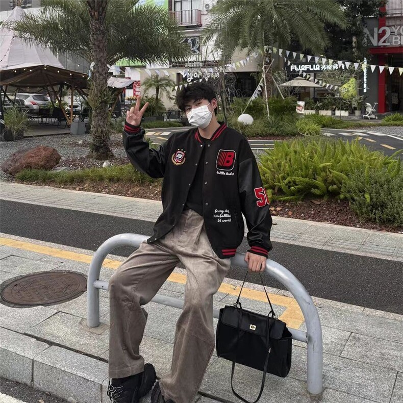 美式复古棒球服外套男女秋冬ins潮牌学院风宽松高级感飞行员夹克,男装夹克,星座506A