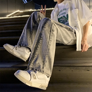 做旧水洗高街拉链vibe风牛仔裤男潮牌嘻哈设计感美式裤N08803-P53图片