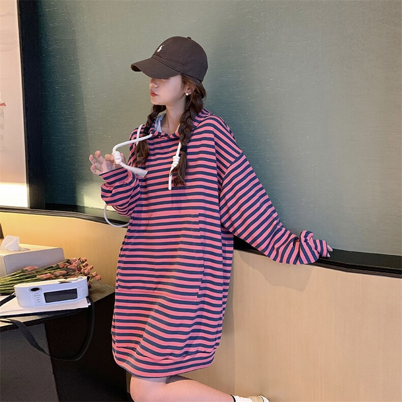粉色连帽卫衣连衣裙女2024春秋新款小个子学院风减龄长袖T恤裙子,女装卫衣/绒衫,菡迪欧娜