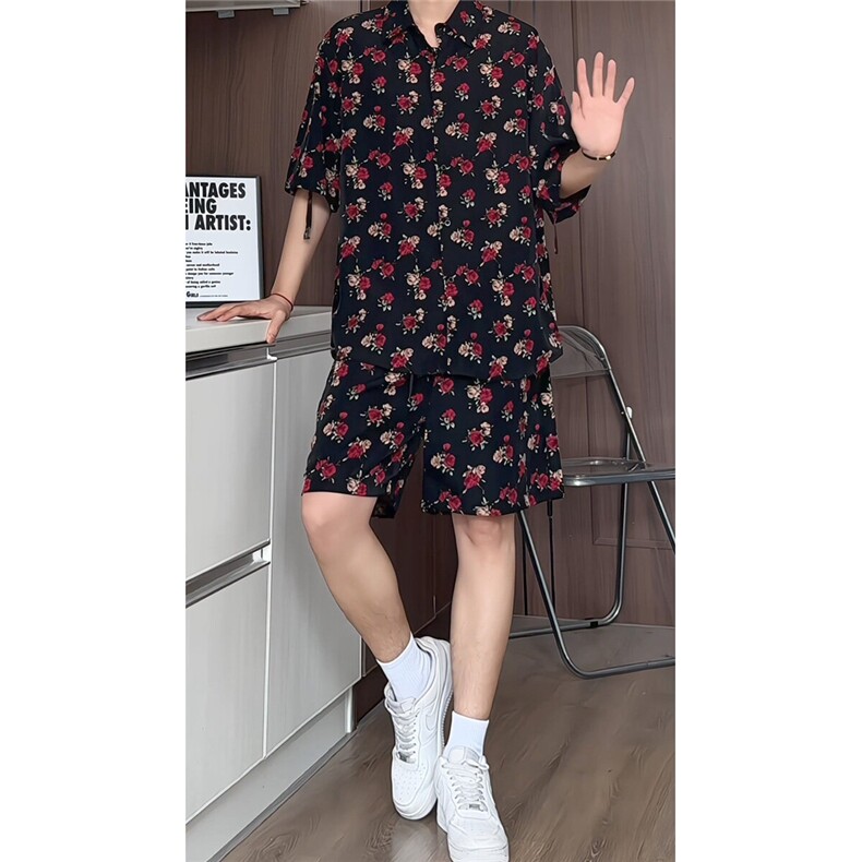 短袖衬衫男+短裤男套装男聚酯纤维M-5XL大码TZ78702P50控98，男装休闲套装，星座226-1