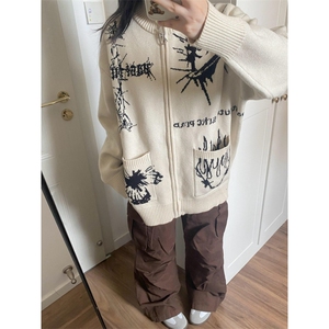 【有货】手稿印花开衫毛衣男宽松慵懒风针织衫外套MY133CC-P65图片