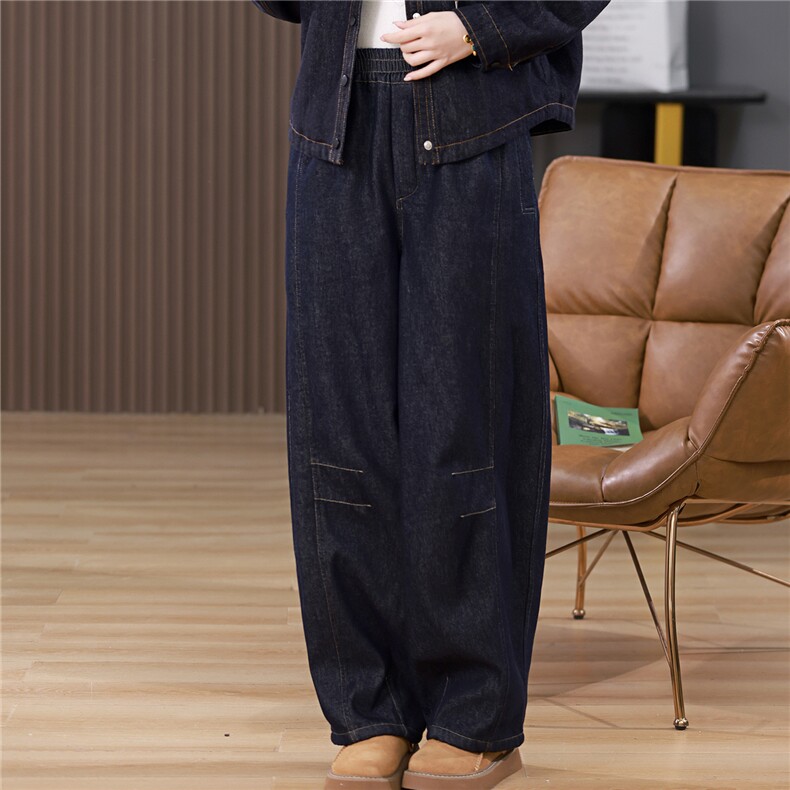 叶笙衣裤169加绒阔腿牛仔长裤，女装牛仔裤，叶笙衣