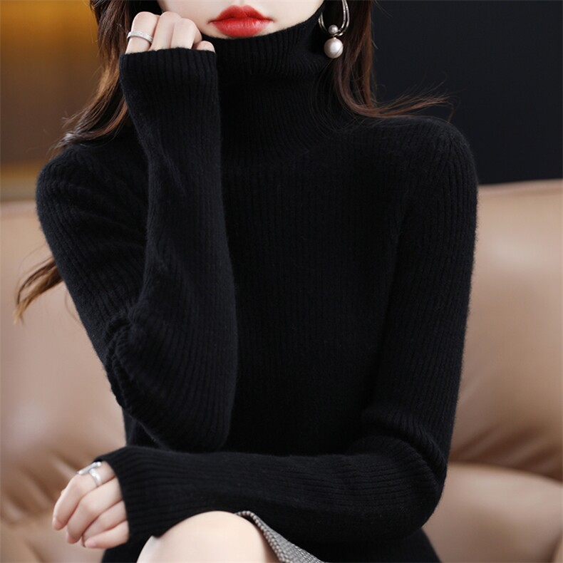 2024秋季新款高领长袖纯色套头衫修身百搭，女装羊毛衫，秋双羊绒