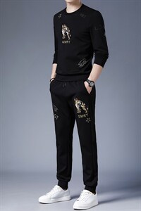 2023春秋季新款男式休闲套装圆领长袖T恤中青年长裤运动两件套图片