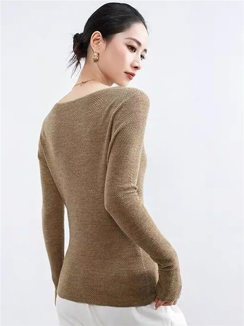 杨子纱100%超细羊毛无缝一字领鱼骨纹,针织衫/毛衣,优麦羊绒（原洪叶羊绒）