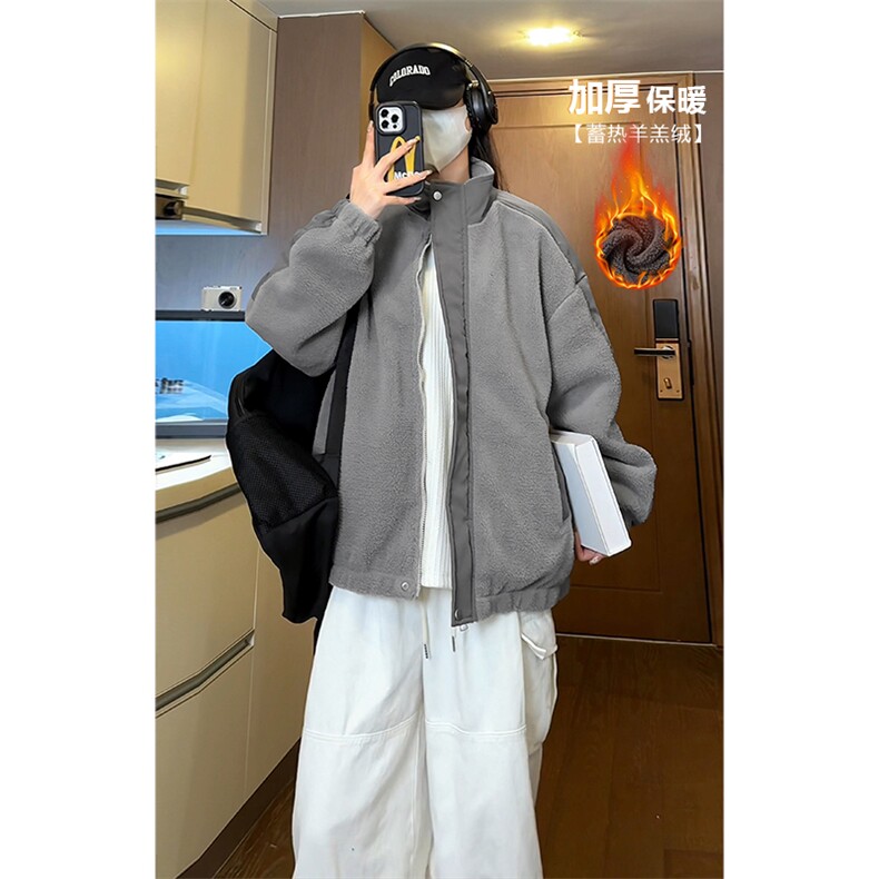 潮牌痞帅加厚羊羔绒外套男秋冬新款宽松休闲棉衣-A1440P90控145,男装棉衣,电商B241