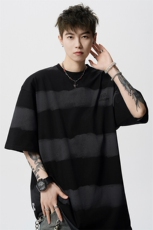 8XL-M高品质纯棉扎染条纹短袖T恤男宽松美式复古半袖情侣DX339，男装T恤，电商D206-1