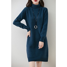 长袖中长款纯色纯色套头收腰2024年秋季连衣裙，女装连衣裙，越洋羊