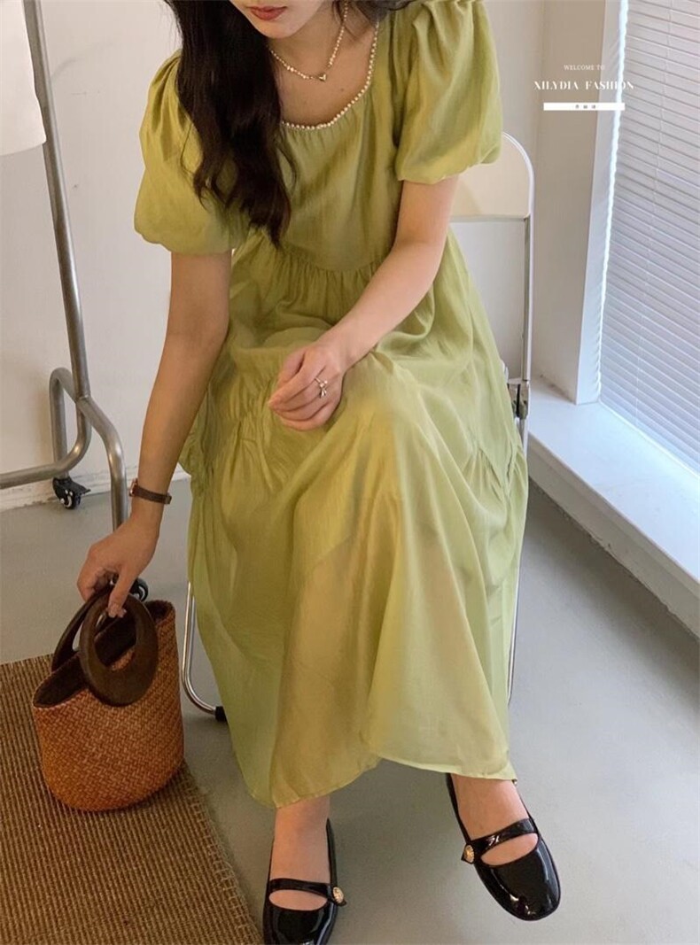 法式泡泡袖连衣裙夏季设计感众温柔高级感初恋裙子,女装连衣裙,香丽迪1