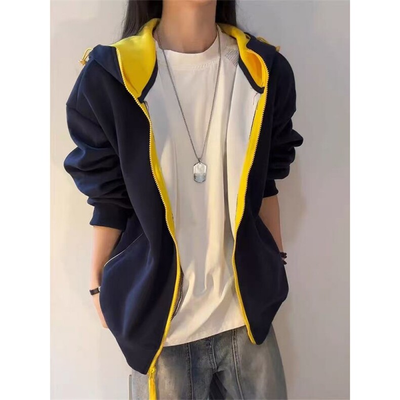 网图全棉380克拉链开衫卫衣撞色连帽外套男AH947-特P48不议价,女装短外套,四季星座610B