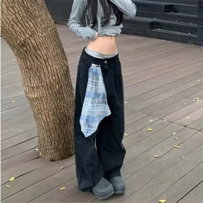 2025新款牛仔裤女美式复古弯刀版型廓形高级感休闲阔腿长裤潮,女装牛仔裤,星座506A