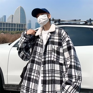 日系复古格子棉衣外套男冬季港风羊羔毛保暖休闲棉服棉袄 J7820图片
