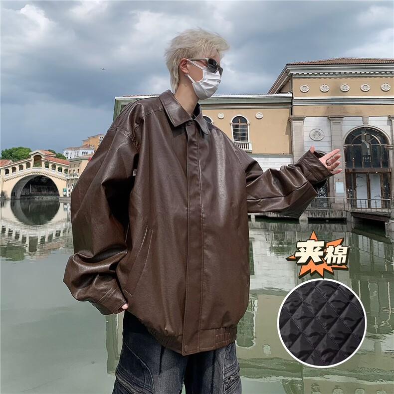 秋季新款PU皮纯色嘻哈外套上衣时尚美式复古机车风皮夹克男女帅气,男装夹克,星座506A