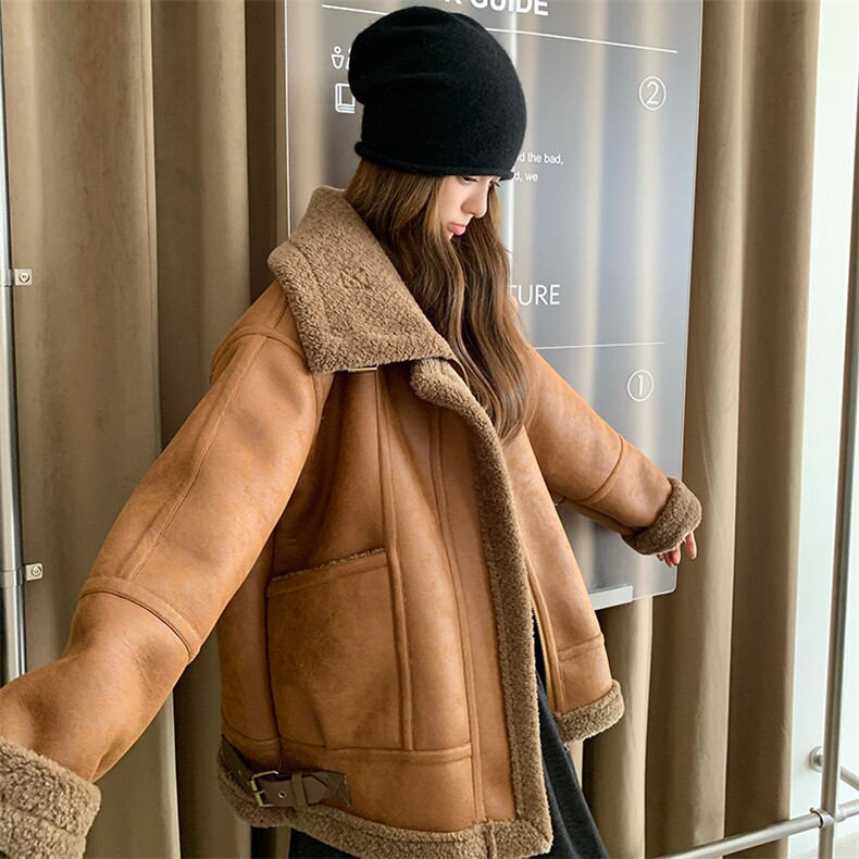 皮毛一体机车服羔毛外套9957-P200-K288,女装皮草,2C025