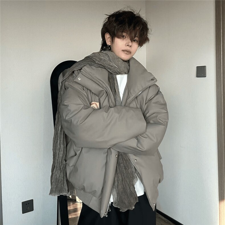 D67-P95 大货原版质量 主推来谈！ PU皮短款棉服男款冬立领面包服图片