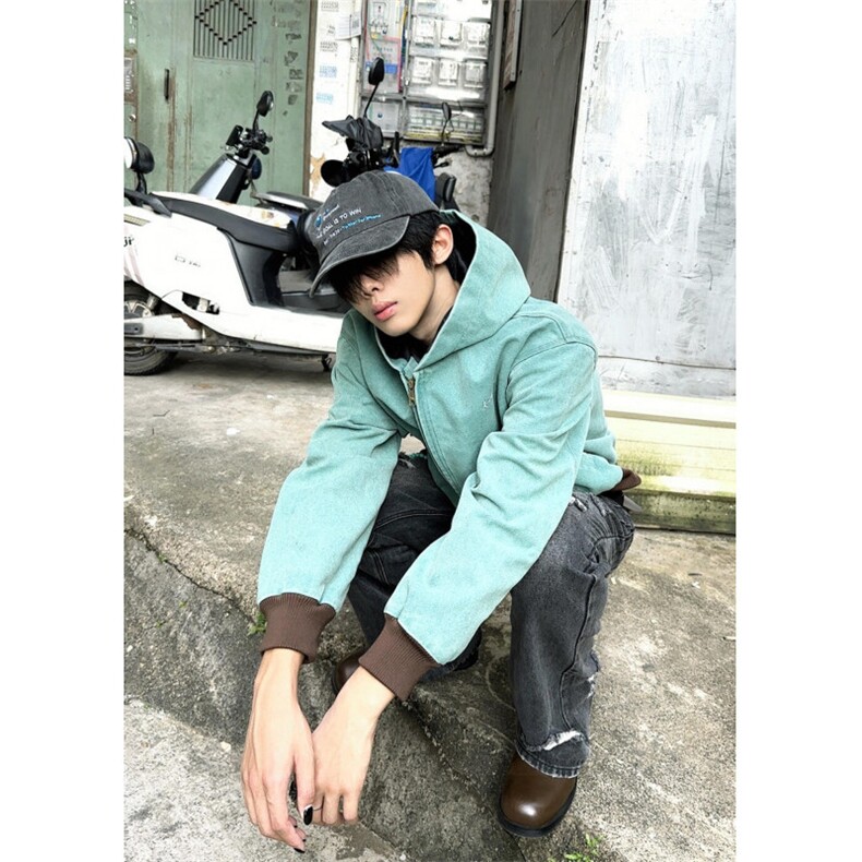 【有货】湖水绿Boxy短款连帽外套男春秋美式帆布夹克Y166CC-特P63,男装夹克,星座1007（原301D）