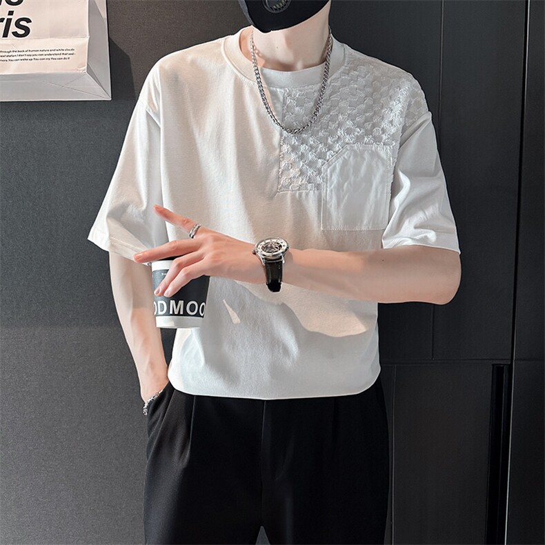 2025夏季新款男士上衣潮牌非主流拼接短袖男生T恤901-T26-P58,男装T恤,星座901