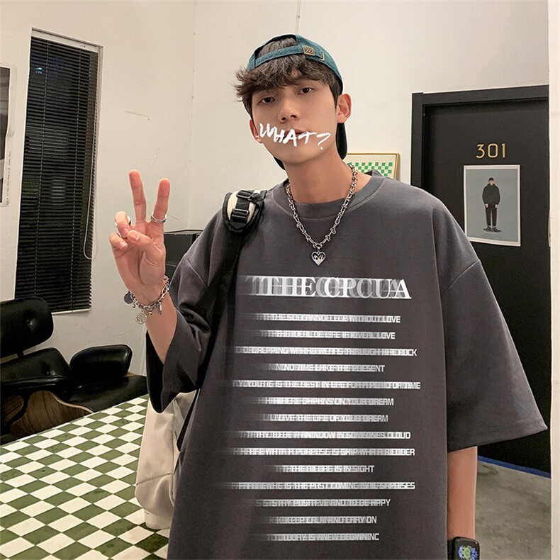 抖音得物二开现货供应220克夏装重磅美式高街宽松短袖t恤MT95,男装T恤,电商A486-1