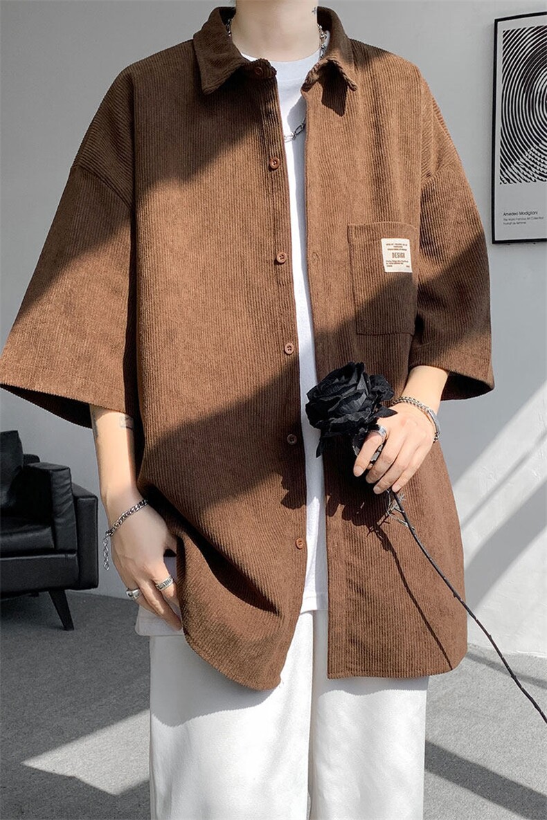 短袖衬衫男士夏季新款港风宽松大码灯芯绒衬衣CS005-P35,男装衬衫,星座214-3
