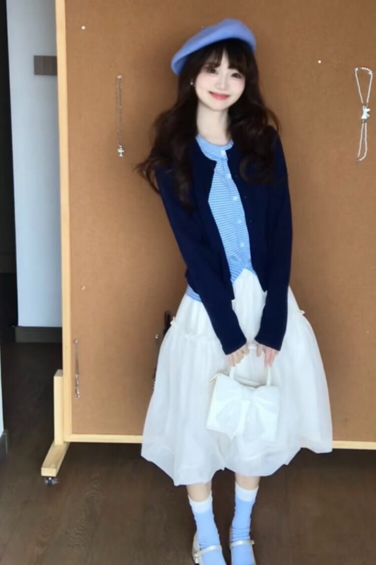 2025秋冬纯色开衫拼接假两件毛衣女宽松美式学院风针织外套,男装针织衫/毛衣,星座218-8