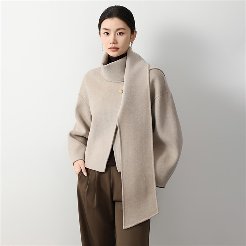 短款单扣双面羊毛大衣女2024秋冬新款双面呢大衣图片
