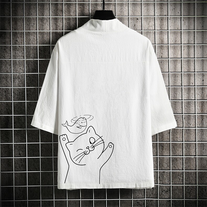 HF59133-P40风汉服男开衫外套七分袖道袍网格挂拍,男装民族服装,电商A040A
