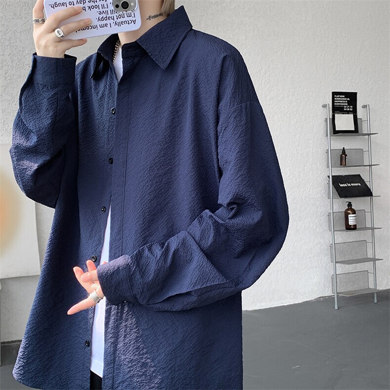 8XL-M泡泡纱盐缩肌理长袖衬衫男夏季冰丝外套防晒衬衣CS29007P40图片