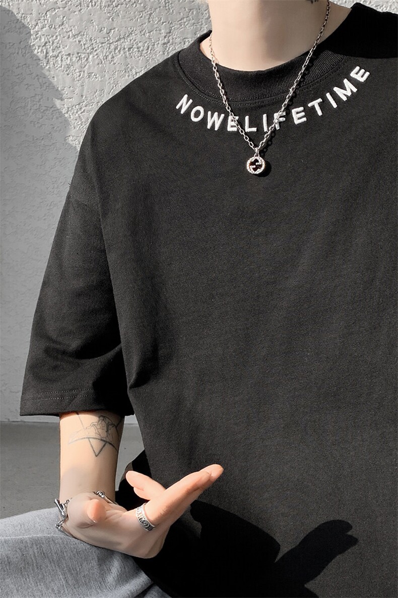 8XL-M特大码正肩纯棉短袖t恤男夏季刺绣上衣白色内搭打底DX309P35,男装T恤,电商D206-1