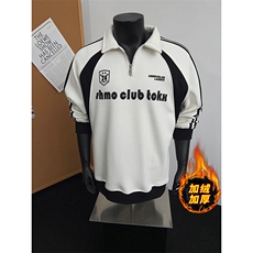 405A高街美式加绒加厚半拉链设计印花polo卫衣WY25308-P65控98，男装卫衣，星座405A