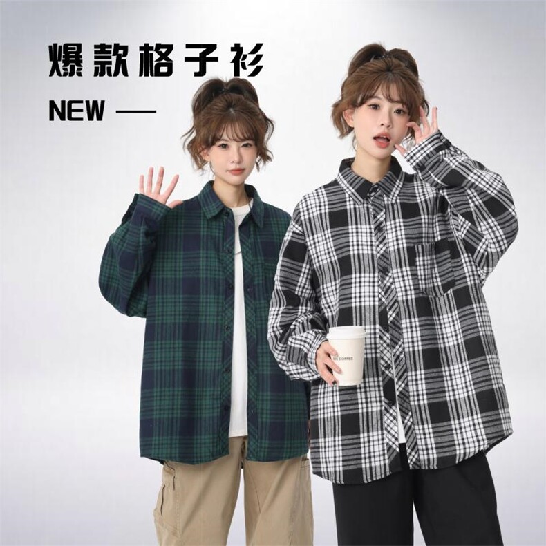 港风格子衬衫宽松外套男女衬衣百搭格子衬衫外套CS2497 P35图片