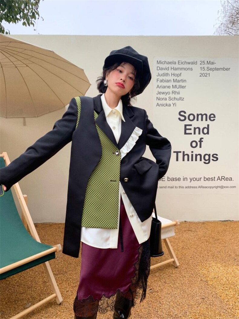 不对称拼接西装，女装西装，YOUER DENG