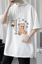 LD54194-P45连帽短袖t恤男大码胖子带帽五分袖中袖，男装T恤，电商A040
