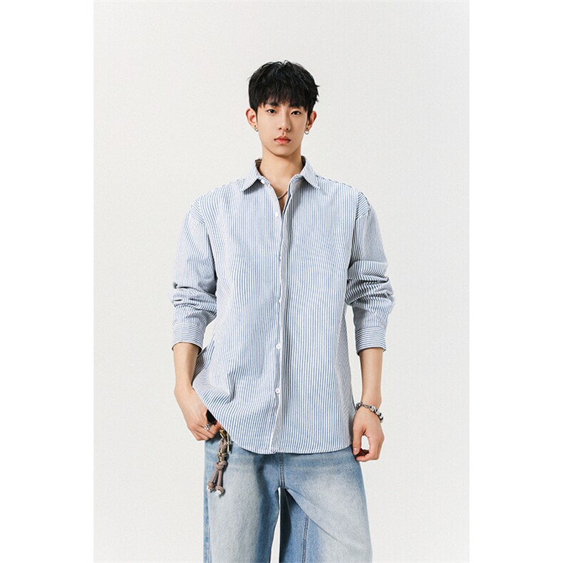 潮流新款大码港风条纹长袖衬衫男外套设计感衬衣CS017-P30,男装衬衫,星座301C-5