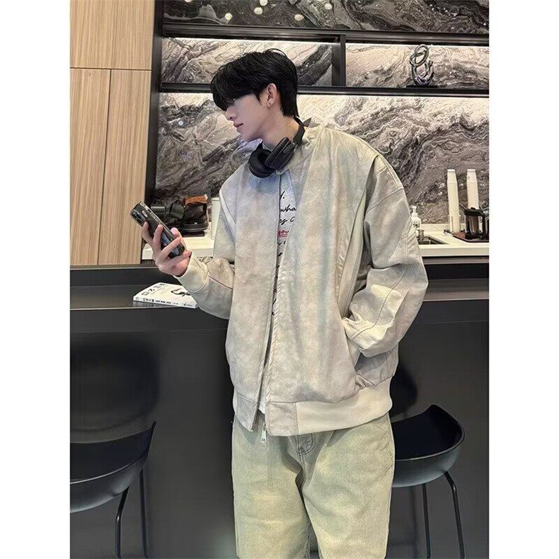 W9453-P90网图现货新款pu皮夹克高级感痞帅短款棒球服外套,男装夹克,星座1608-2