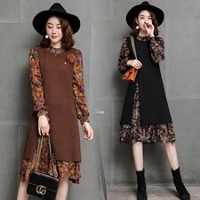 连衣裙2021年秋季潮流简约个性显瘦修身百搭圆领长袖中长款，女装连衣裙，安之芮娜