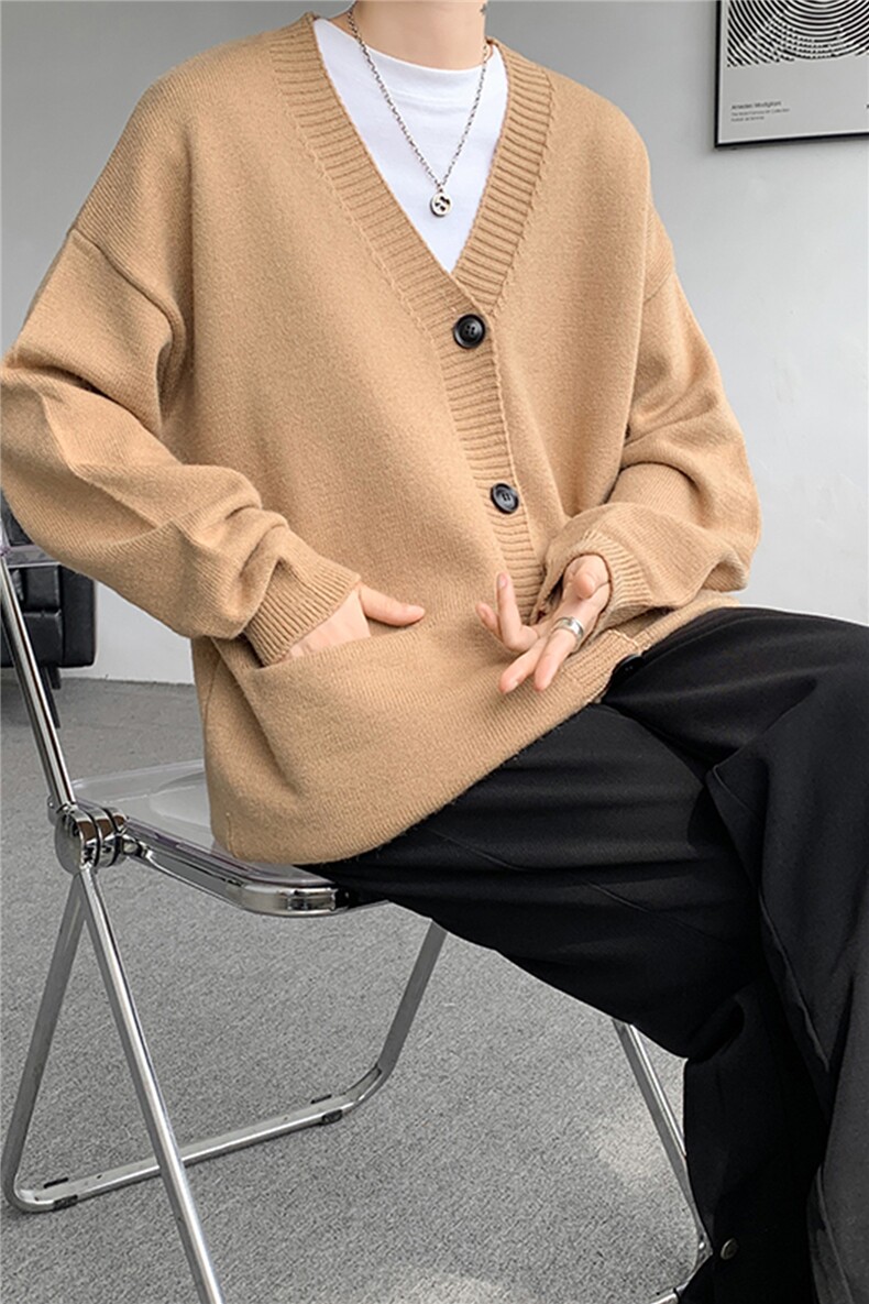 8XL-M大码V领开衫毛衣外套男日系复古宽松慵懒风针织衫KS002p55,男装针织衫/毛衣,电商B312