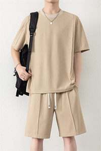 纯色二开TZ25309-特P55短袖T恤男夏季新休闲运动套装男青少年一套图片