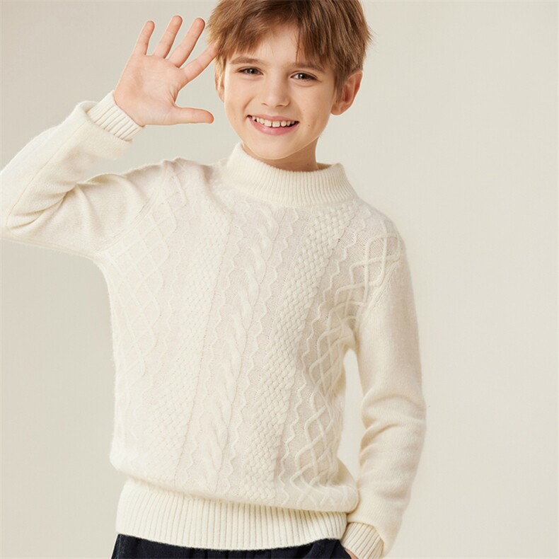 新款儿童羊绒衫七针加厚小菱形扭花高领保暖毛衣男童女童秋冬纯色，童装儿童羊绒衫，跳跳羊儿童羊绒衫