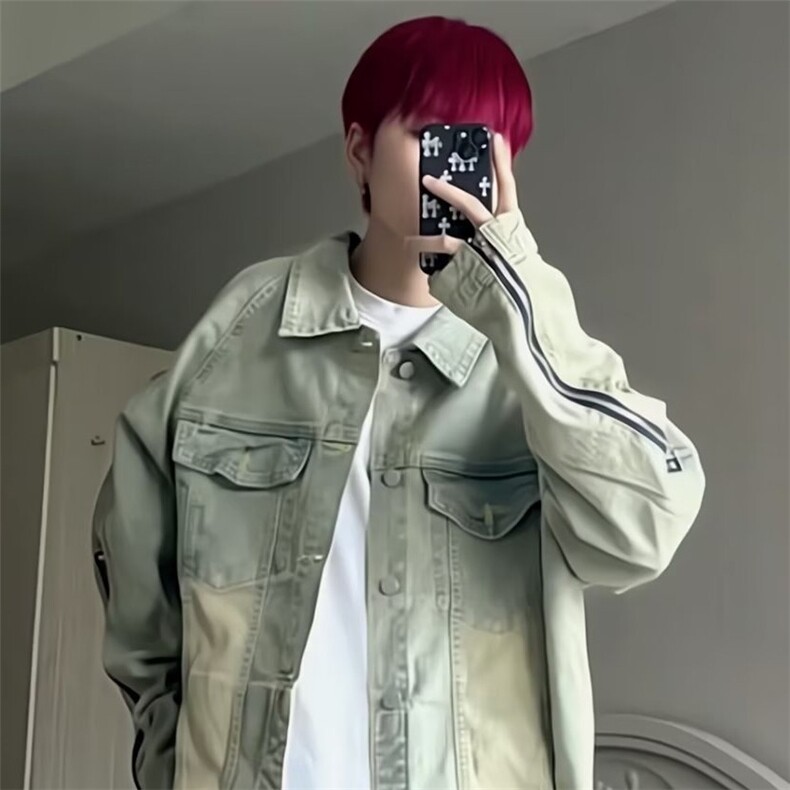 309-P60美式复古做旧牛仔衬衫男外套长袖百搭水洗休闲开衫夹克,男装衬衫,电商B323A