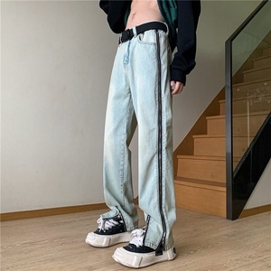 美式高街vibe复古水洗做旧牛仔裤男直筒裤子A061-W9989-P60控78图片